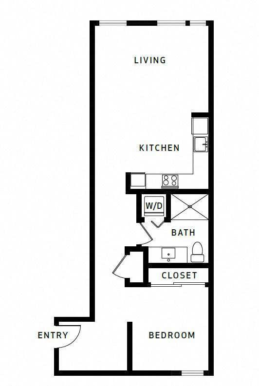 Floor plan for 1 bed, 1 bath, 742 sqft